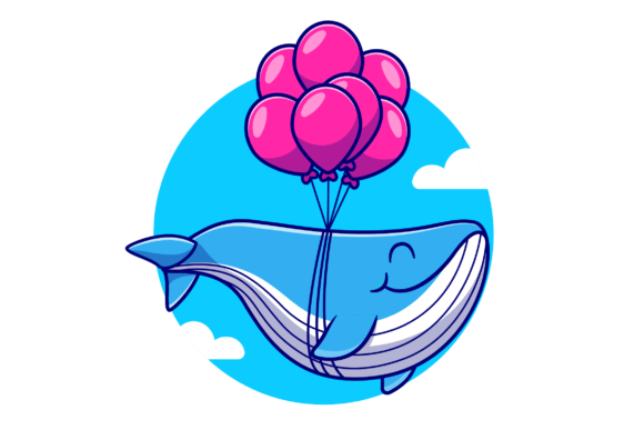 Download Cute Whale Floating with Balloon Cartoon - Premium Bundle