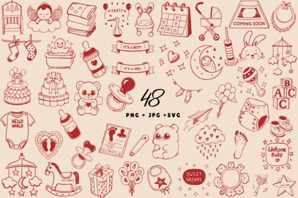 Download Baby Shower Cute Newborn Doodles SVG - Baby shower Collection