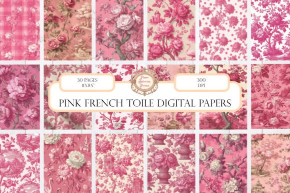 Download 30 Pages Pink French Toile Digital Paper - Page Collection