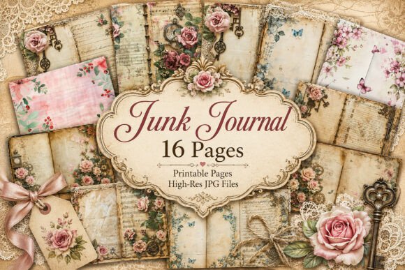 Download Shabby Chic Roses Junk Journal Pages - Page Collection