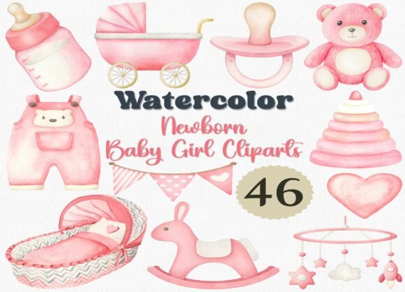 Download Watercolor Newborn Baby Girl Clipart Set - Premium Resources