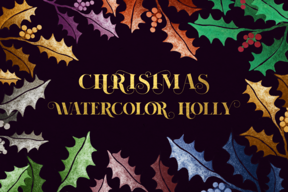 Download Glitter Watercolor Christmas Frame Holly - Holly Collection
